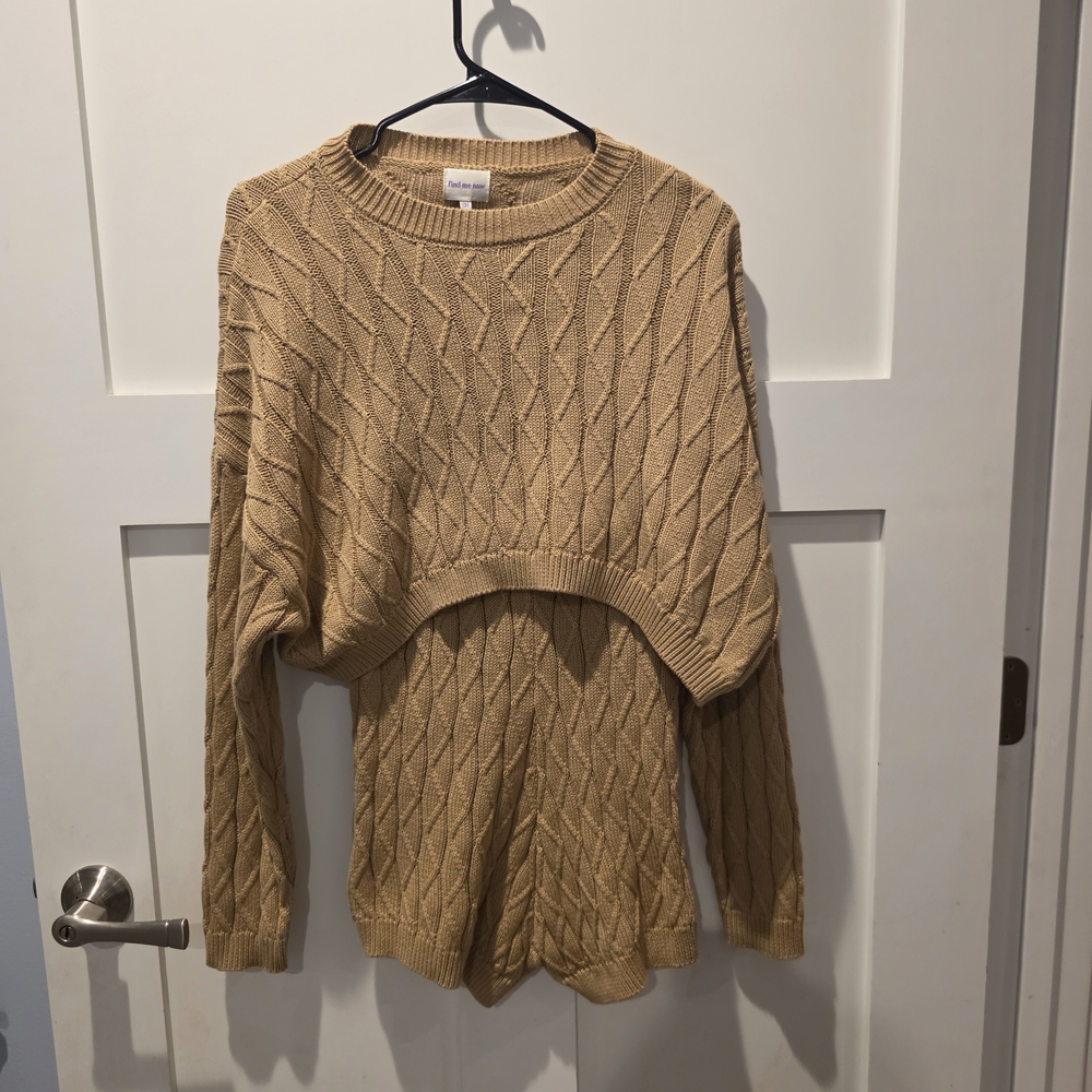 Find Me Now Cable Knit Ultra Cropped Sweater & Matching Shorts Set Camel Tan S/M